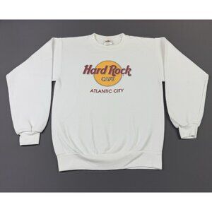 Rare Vintage 90s Hard Rock Cafe Atlantic City White Crewneck Sweater Small Promo